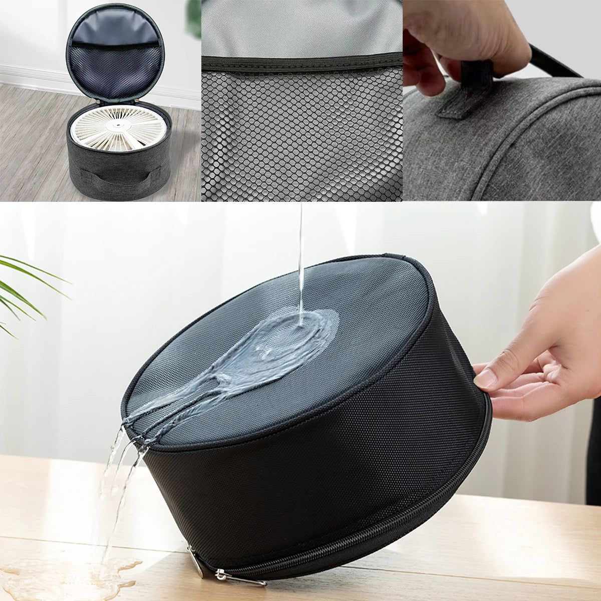 Smell Proof Bag with Combination Lock Telescopic Folding Fan Storage Bag Round Cosmetic Case Storage Pack Container organizer