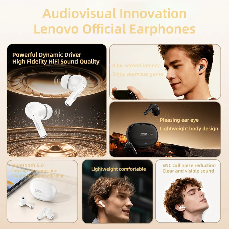  Lenovo LE257 Headphones TWS Wireless Bluetooth 6.0 Earphone HiFi Sound ENC Call Noise Reduction Gaming Sports Earbuds With Mic