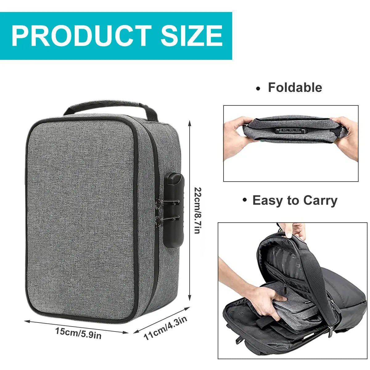 Smell Proof Bag with Combination Lock Telescopic Folding Fan Storage Bag Round Cosmetic Case Storage Pack Container organizer