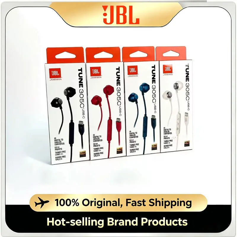 JBL TUNE305C Type C Wired Earphones Semi In-ear Headphones Plug And Play HiFi Stereo Earbuds For Android Smartphones