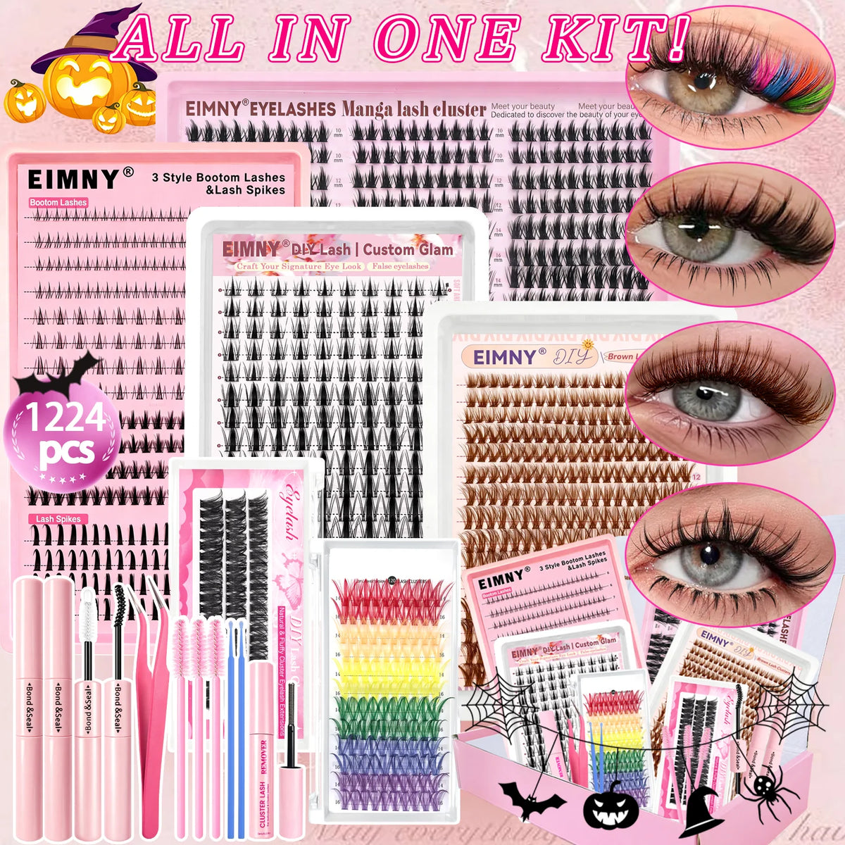 720/200pcs eyelash Extension Kit Fluffy Eyelash Extension kit with Lash Bond and Seal Lash Tweezers Thick Lash Clusters Wispy