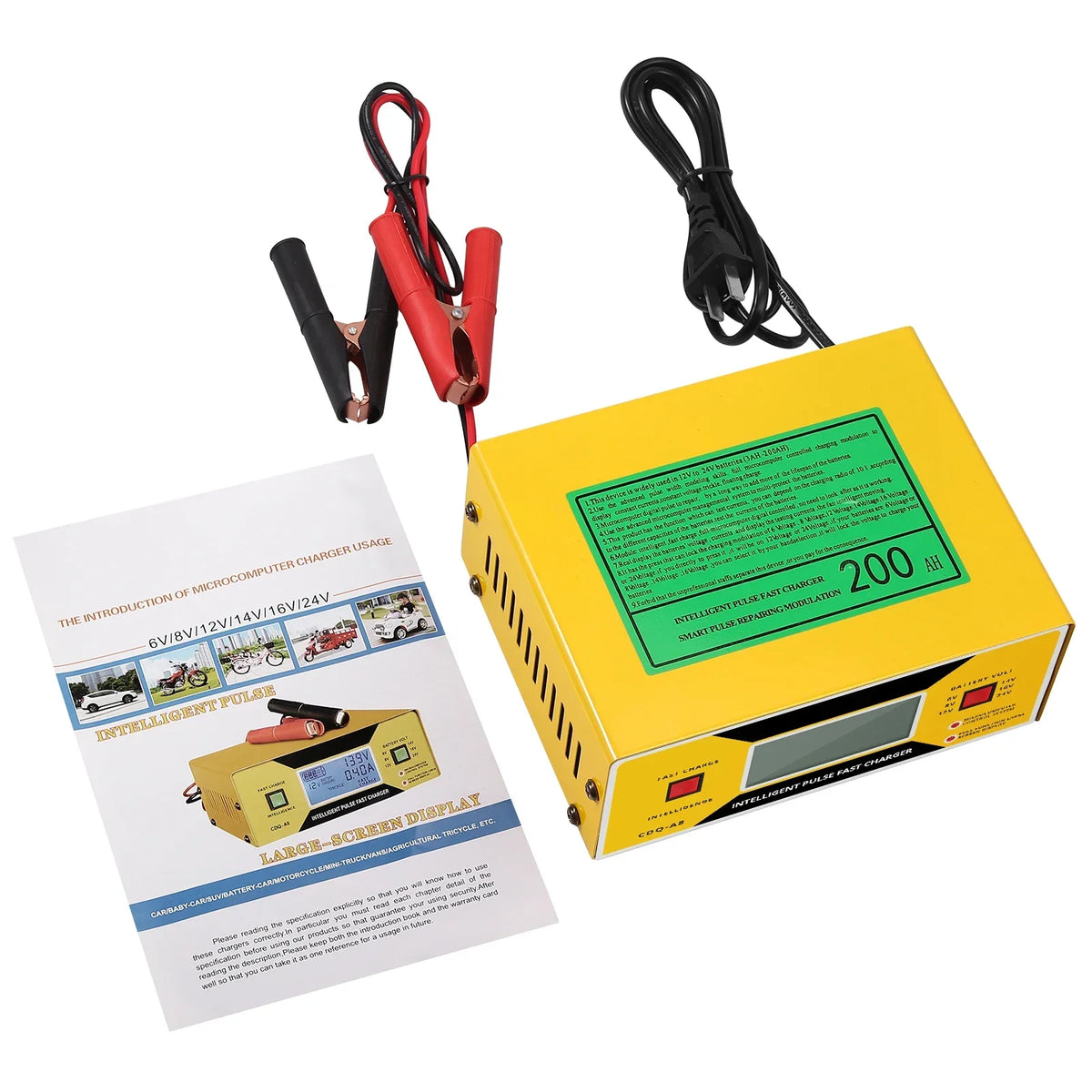 Car Battery Charger 6V 8V 12V 14V 24V 0-10A Digital Display Battery Charger With Cable Smart Automotive Charger