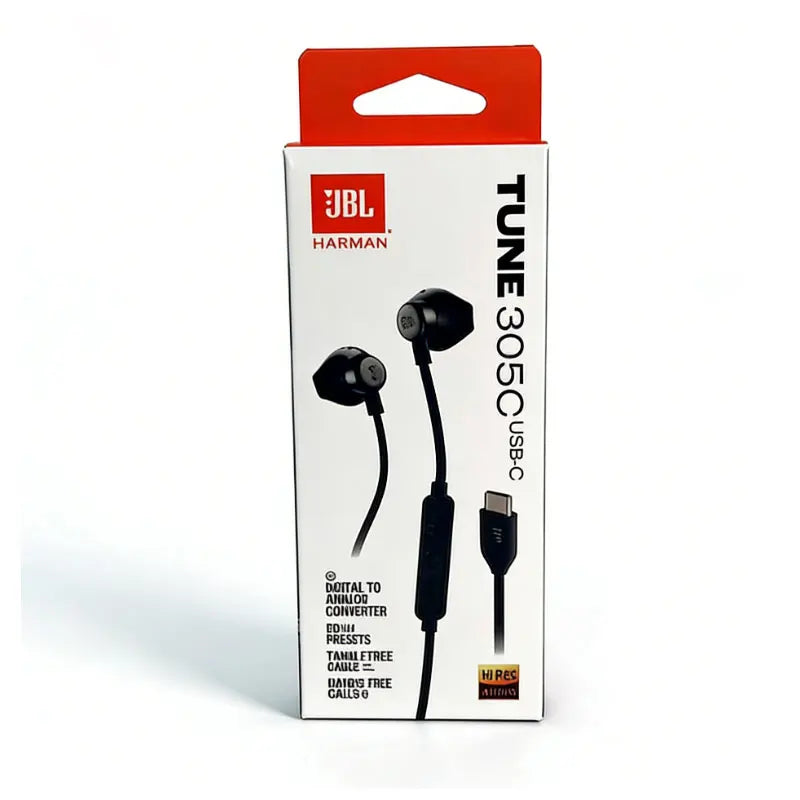 JBL TUNE305C Type C Wired Earphones Semi In-ear Headphones Plug And Play HiFi Stereo Earbuds For Android Smartphones