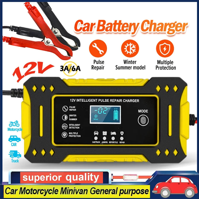 Car Battery Charger, 12V 6A Smart Multi-functional Car Battery Trickle Charger, Portable Car Battery Maintainer