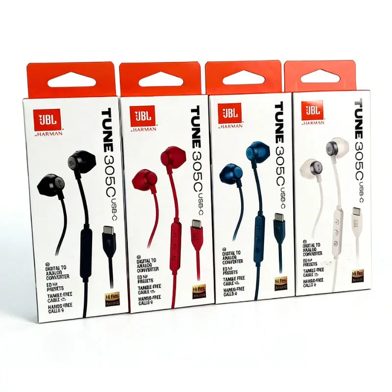 JBL TUNE305C Type C Wired Earphones Semi In-ear Headphones Plug And Play HiFi Stereo Earbuds For Android Smartphones